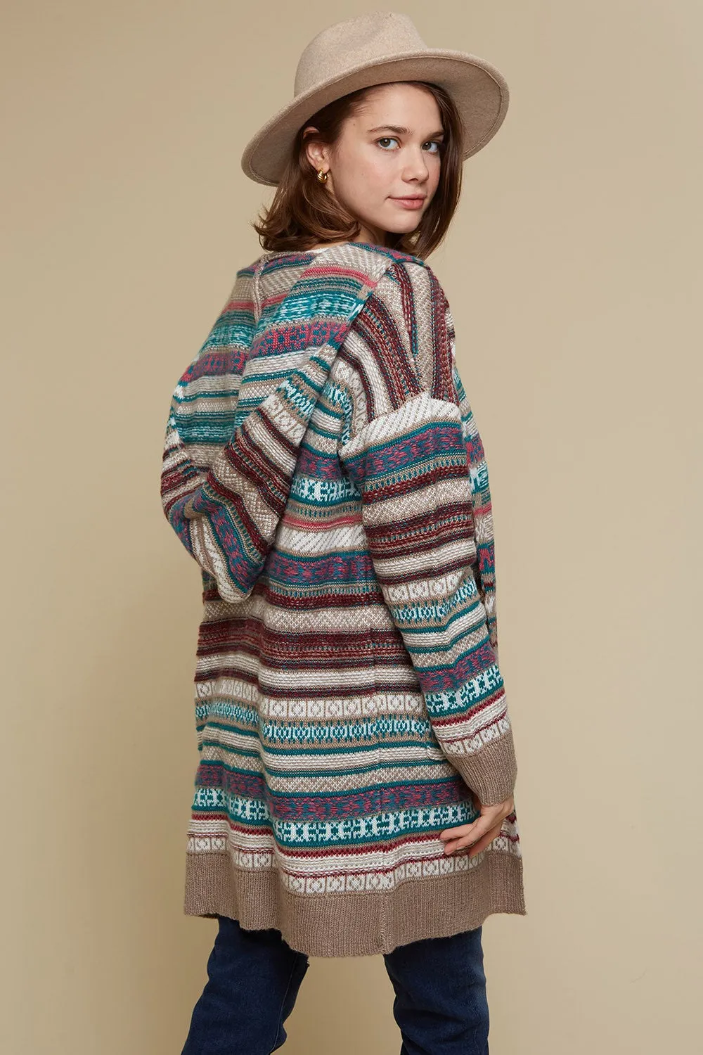 Multi Stripe Hooded Cardigan