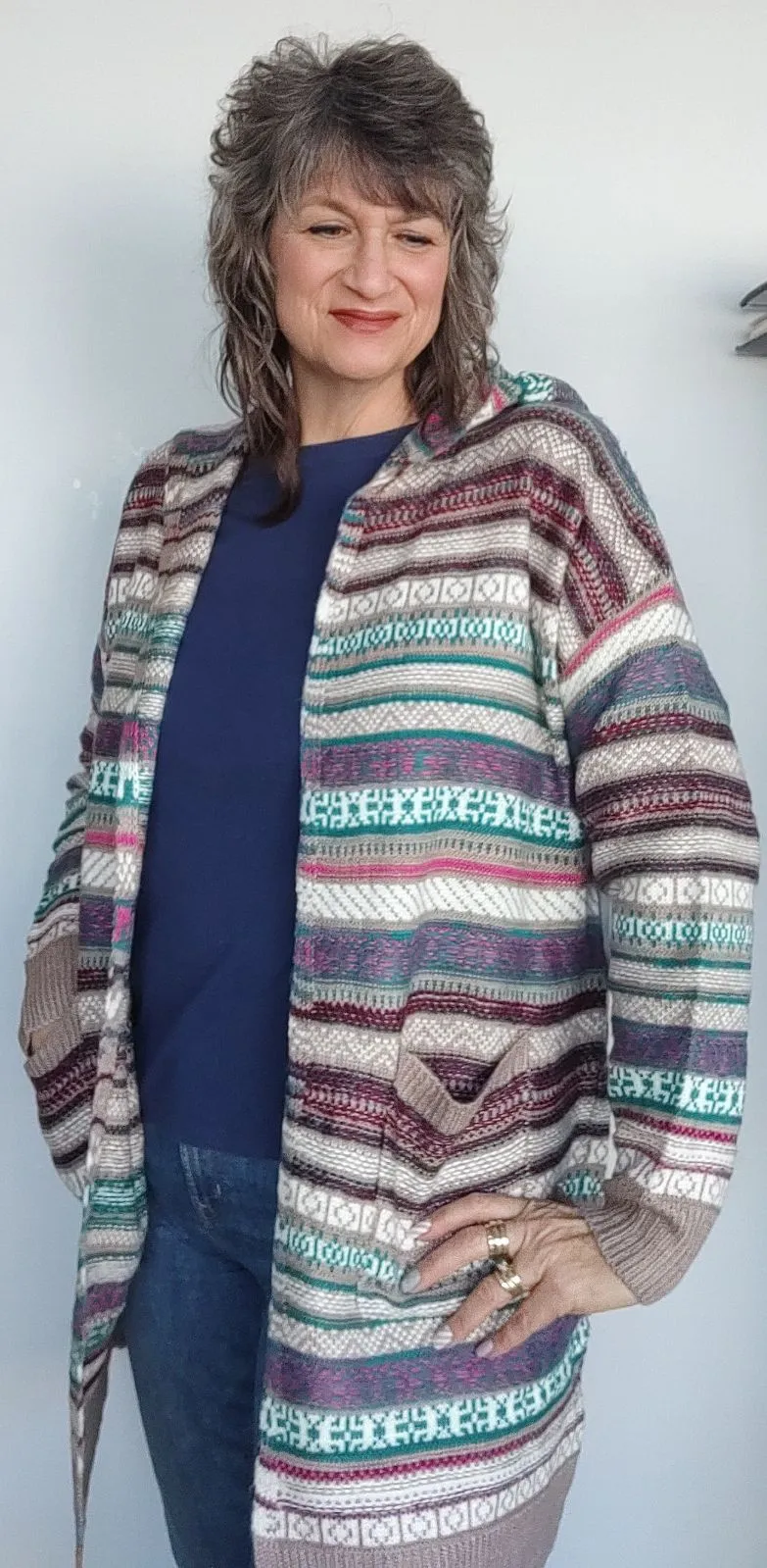 Multi Stripe Hooded Cardigan