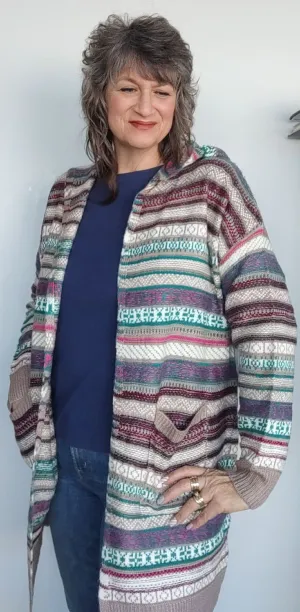 Multi Stripe Hooded Cardigan