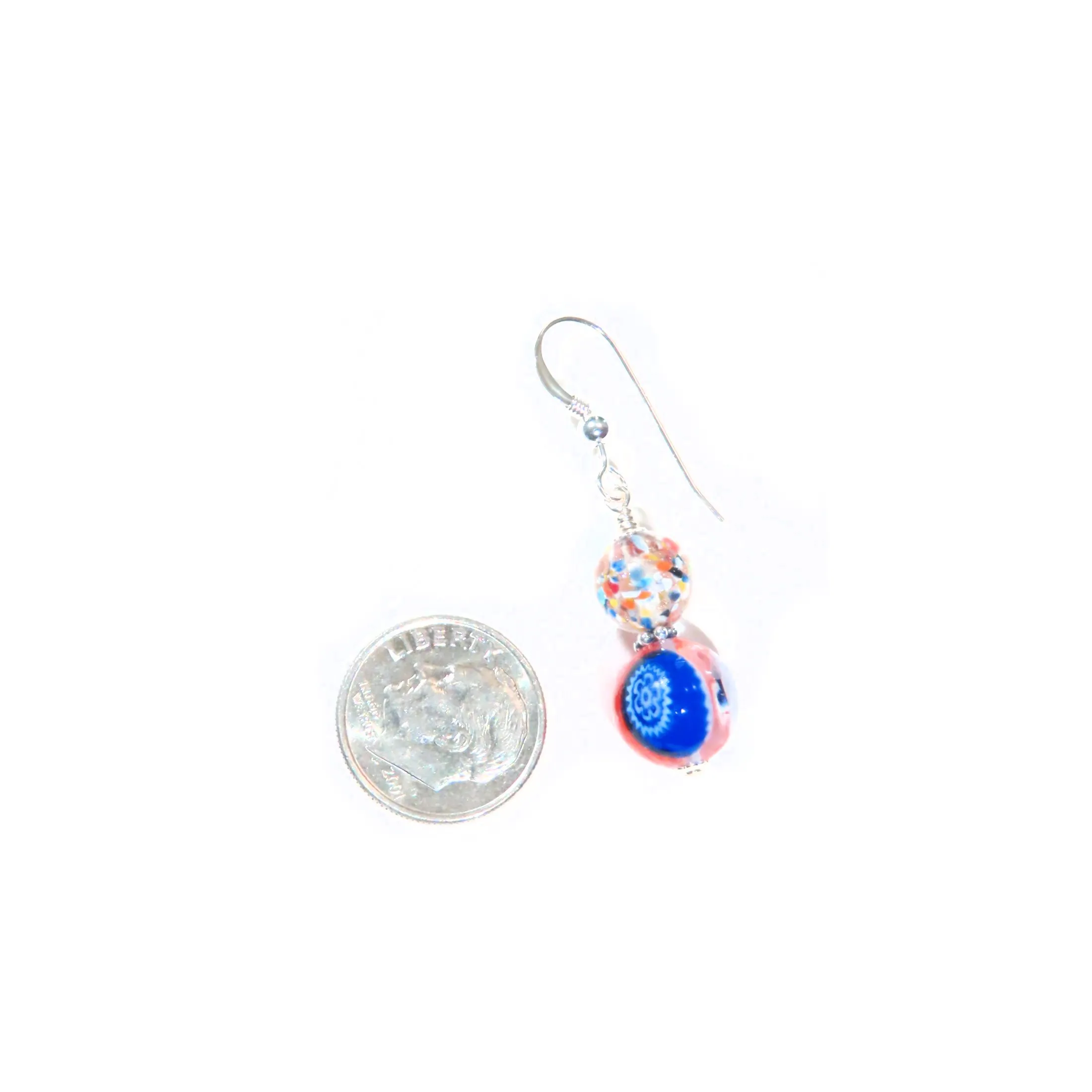 Murano Glass Colorful Millefiori Round Sterling Silver Earrings