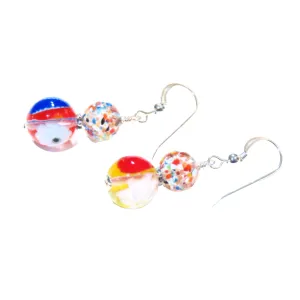 Murano Glass Colorful Millefiori Round Sterling Silver Earrings