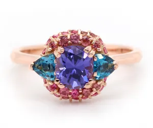Natural Purple Sapphire Colorful Halo Ring