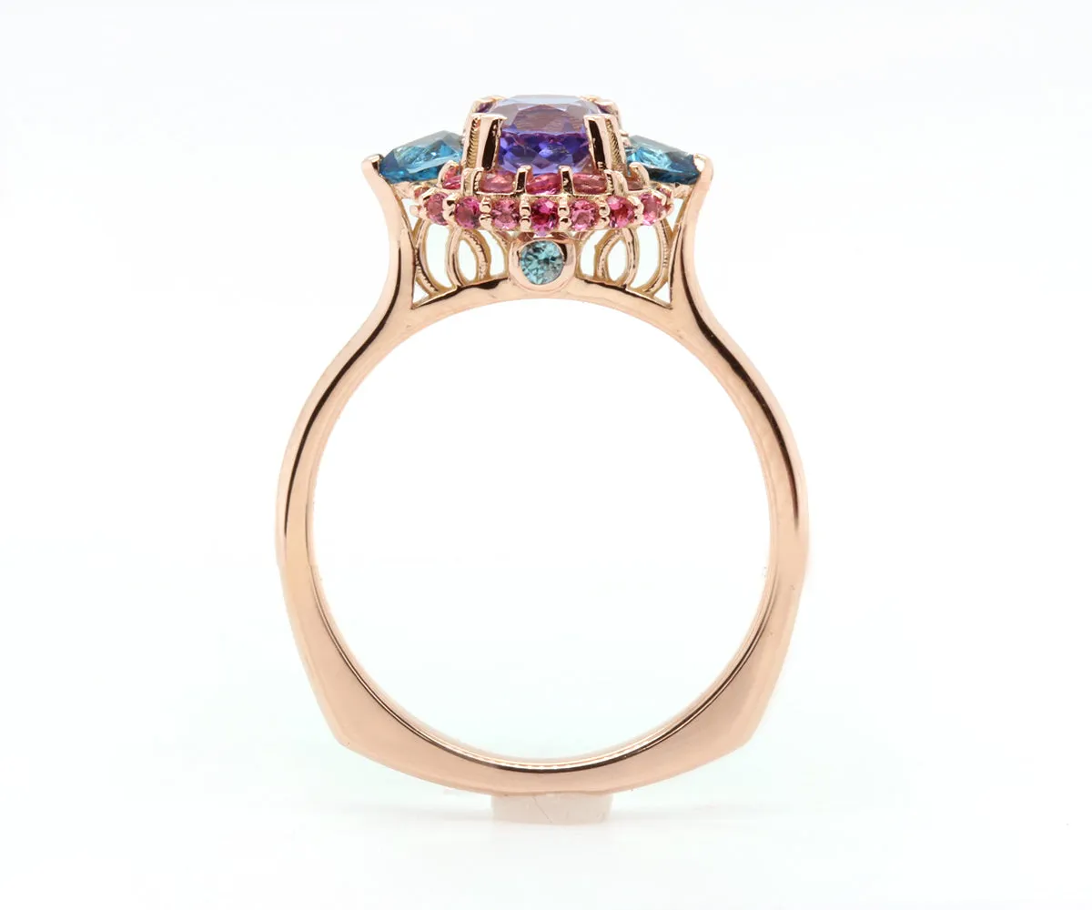 Natural Purple Sapphire Colorful Halo Ring