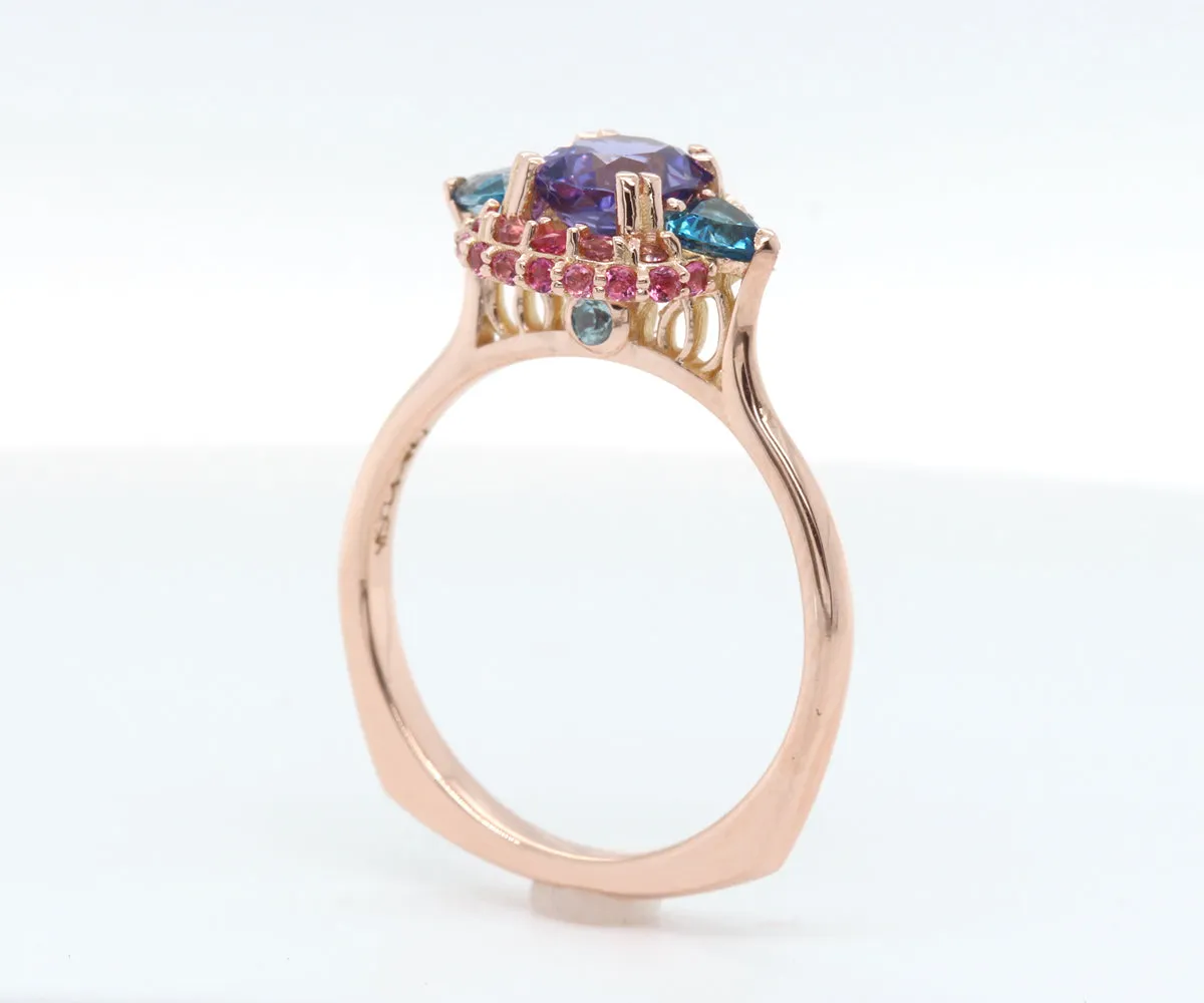 Natural Purple Sapphire Colorful Halo Ring
