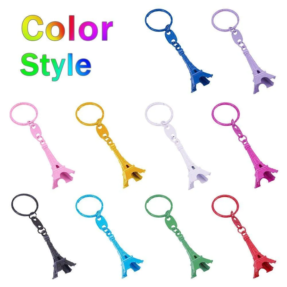 NBEADS 40 Pcs Mixed Color Retro Alloy Eiffel Tower Keychain Split Key Ring Keyring Pendants Accessories 49x21mm(1.9"x0.8")