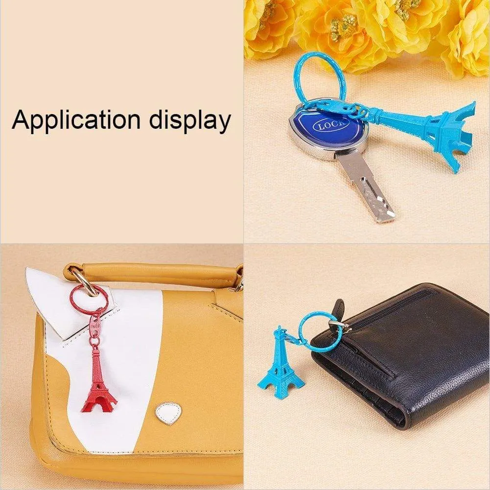NBEADS 40 Pcs Mixed Color Retro Alloy Eiffel Tower Keychain Split Key Ring Keyring Pendants Accessories 49x21mm(1.9"x0.8")