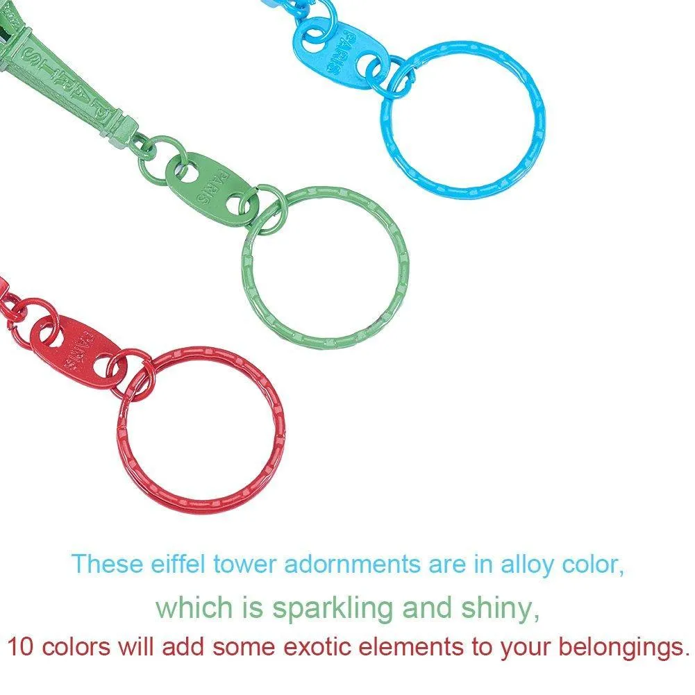 NBEADS 40 Pcs Mixed Color Retro Alloy Eiffel Tower Keychain Split Key Ring Keyring Pendants Accessories 49x21mm(1.9"x0.8")