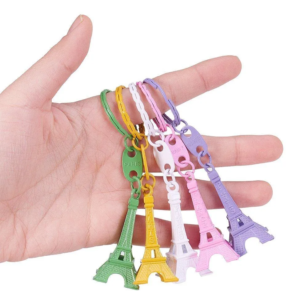 NBEADS 40 Pcs Mixed Color Retro Alloy Eiffel Tower Keychain Split Key Ring Keyring Pendants Accessories 49x21mm(1.9"x0.8")