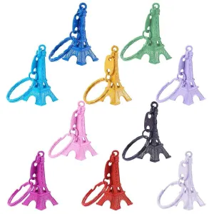 NBEADS 40 Pcs Mixed Color Retro Alloy Eiffel Tower Keychain Split Key Ring Keyring Pendants Accessories 49x21mm(1.9"x0.8")