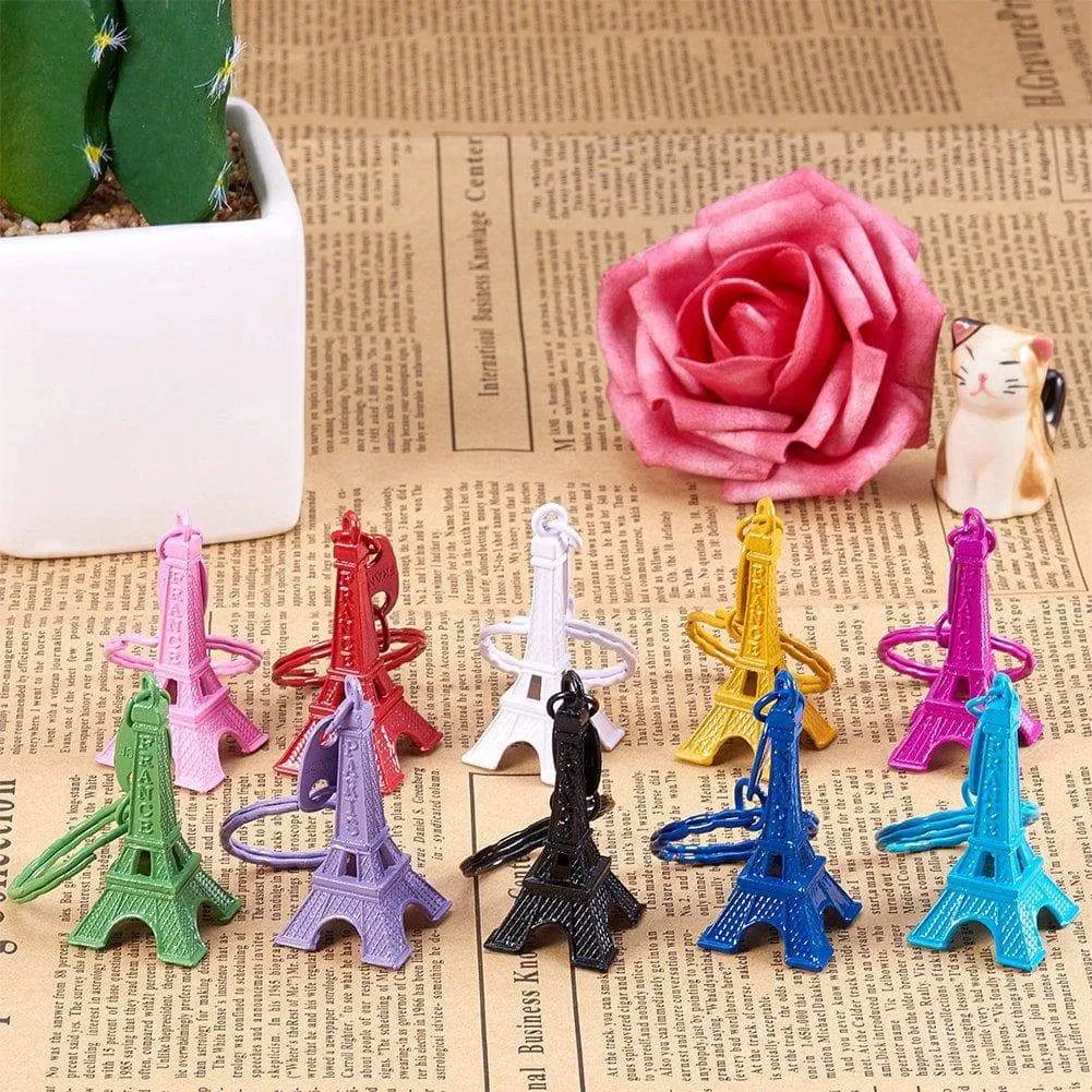 NBEADS 40 Pcs Mixed Color Retro Alloy Eiffel Tower Keychain Split Key Ring Keyring Pendants Accessories 49x21mm(1.9"x0.8")
