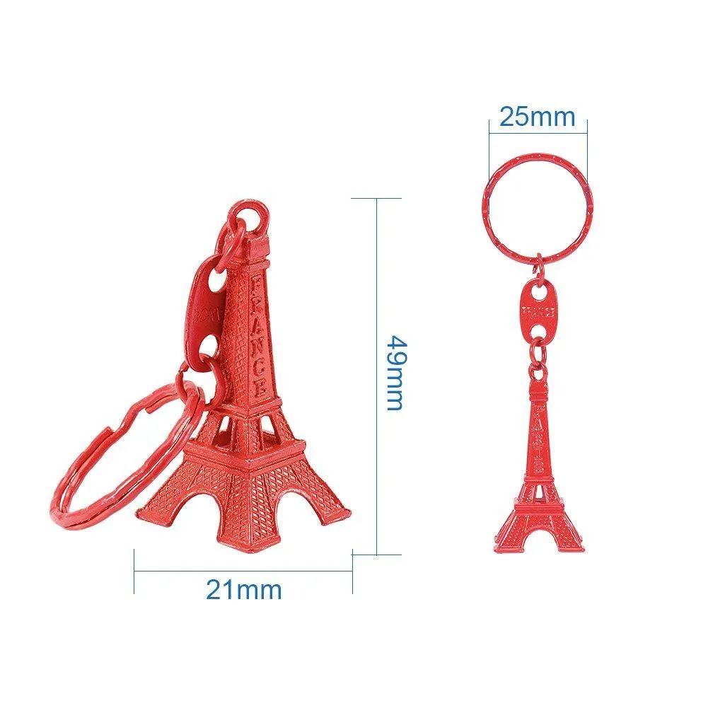 NBEADS 40 Pcs Mixed Color Retro Alloy Eiffel Tower Keychain Split Key Ring Keyring Pendants Accessories 49x21mm(1.9"x0.8")