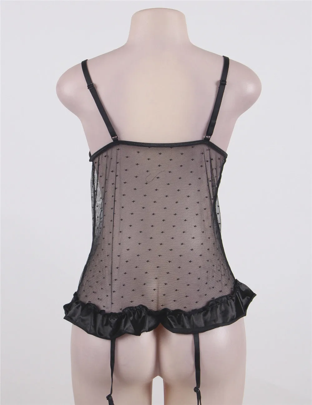 New Black Plus Size Floral See-Through Babydoll