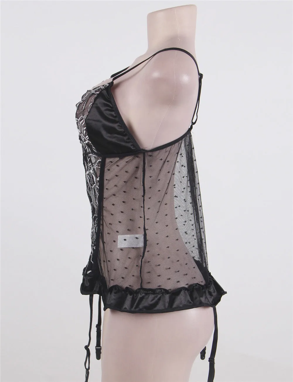 New Black Plus Size Floral See-Through Babydoll