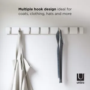 New Umbra Flip 8-Hook Wall Mounted Coat Rack, Modern, Sleek, Space-Saving Coat Hanger with 8 Retractable Hooks to Hang Coats, Scarfs, Purses and More, White/Nickel