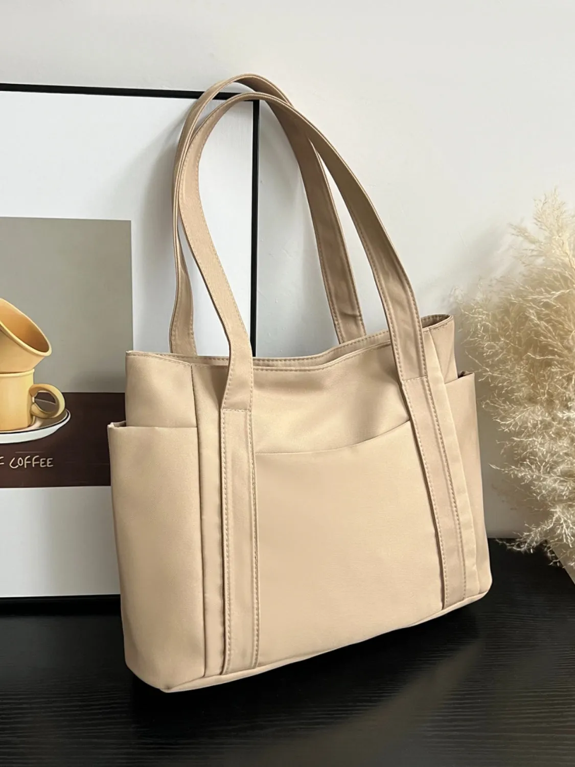 Nylon Oxford Large Tote Bag with Zipper for Women
