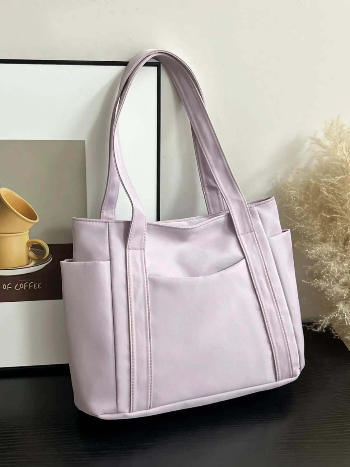 Nylon Oxford Large Tote Bag with Zipper for Women