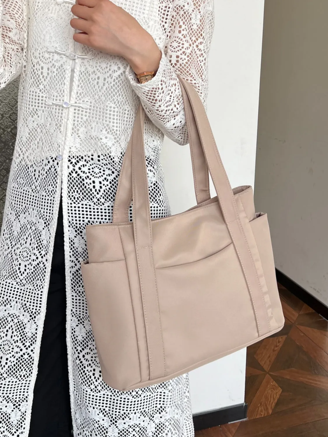 Nylon Oxford Large Tote Bag with Zipper for Women