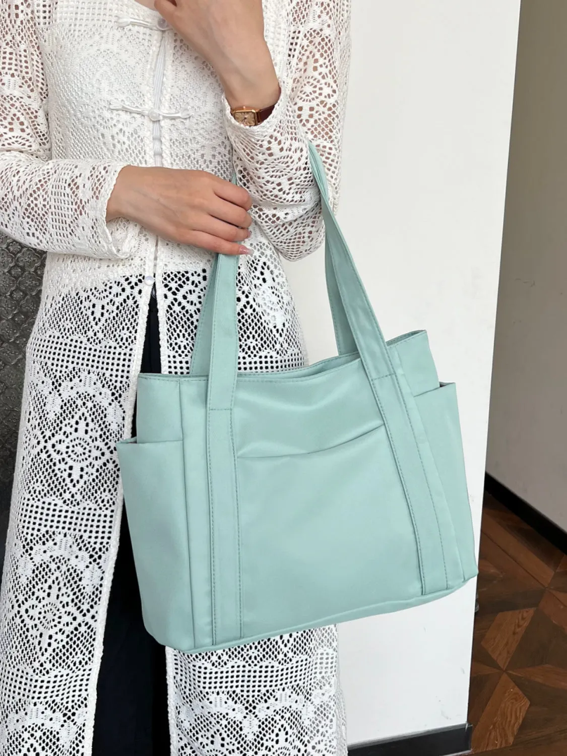 Nylon Oxford Large Tote Bag with Zipper for Women