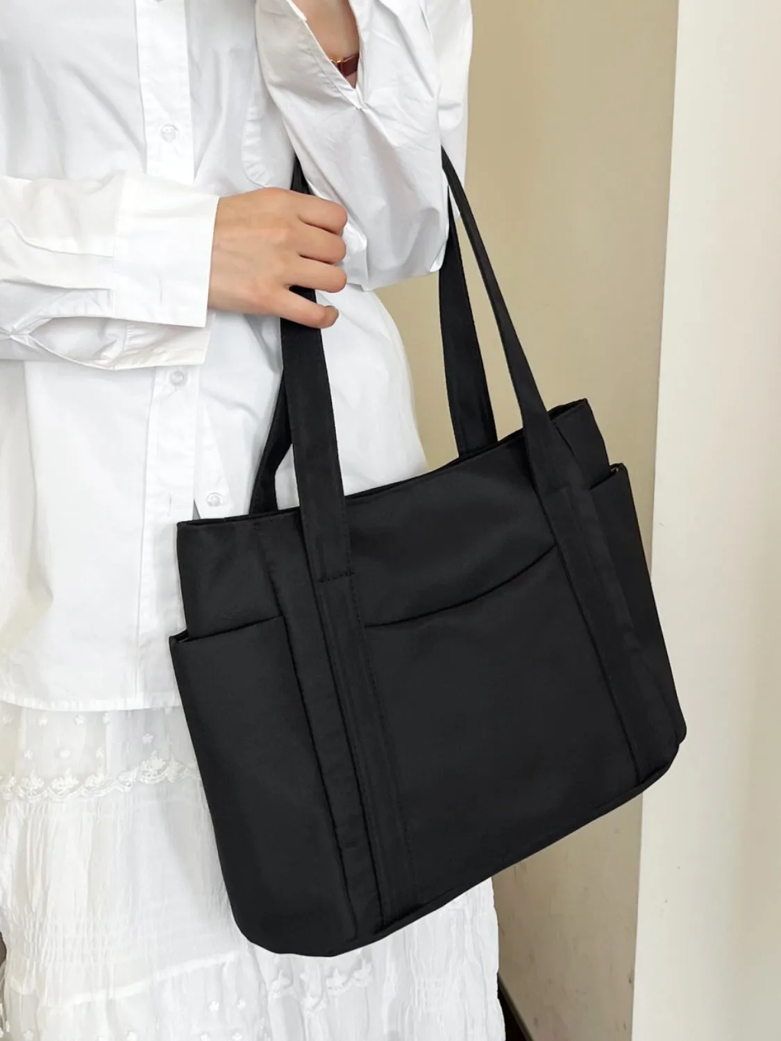 Nylon Oxford Large Tote Bag with Zipper for Women