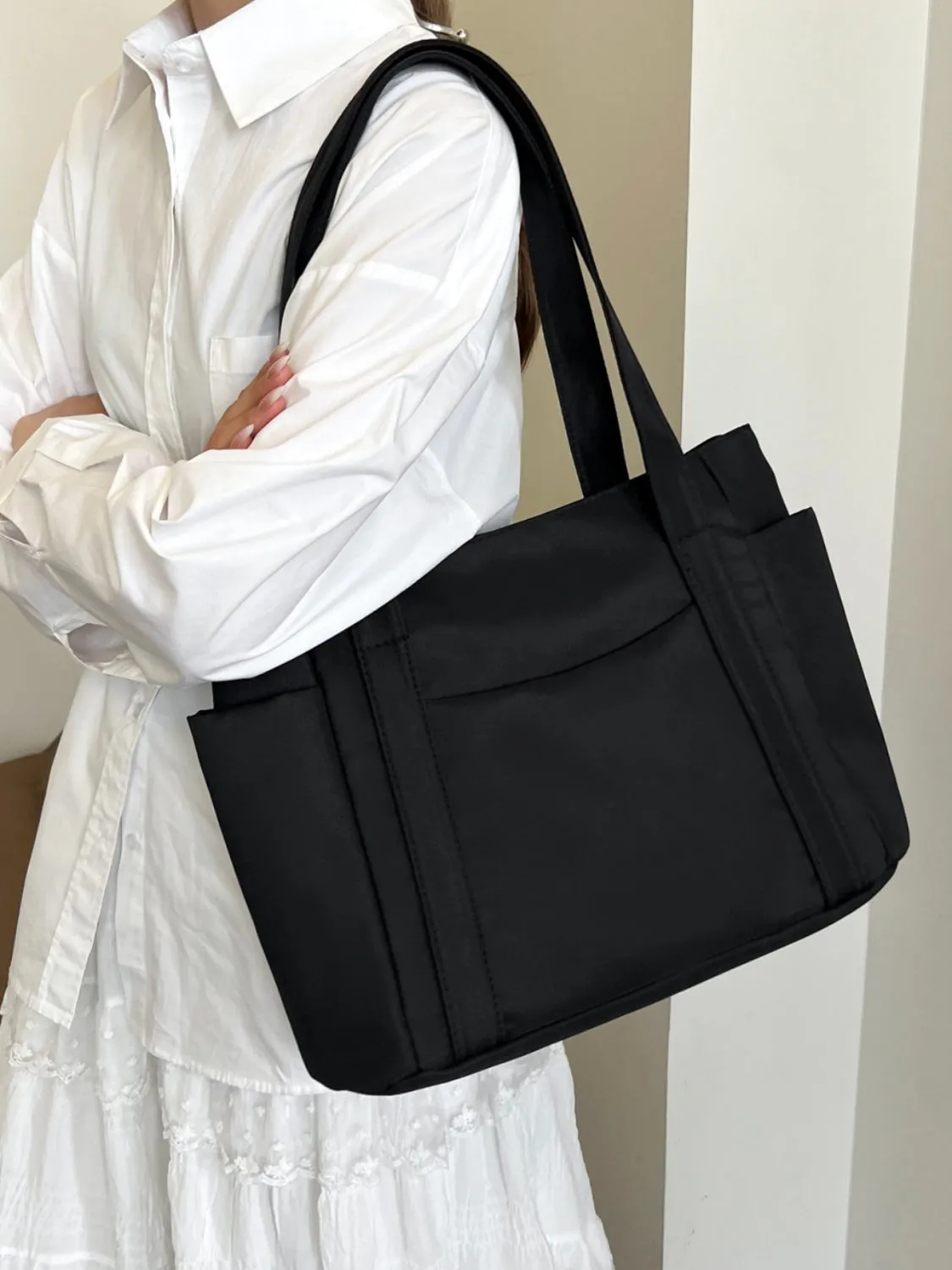 Nylon Oxford Large Tote Bag with Zipper for Women