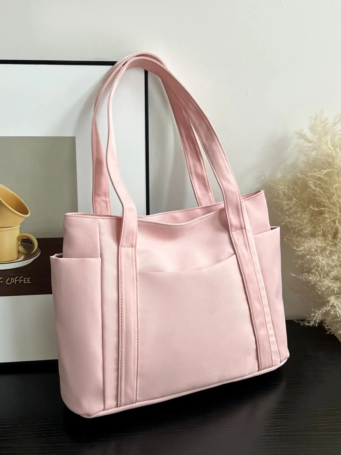 Nylon Oxford Large Tote Bag with Zipper for Women