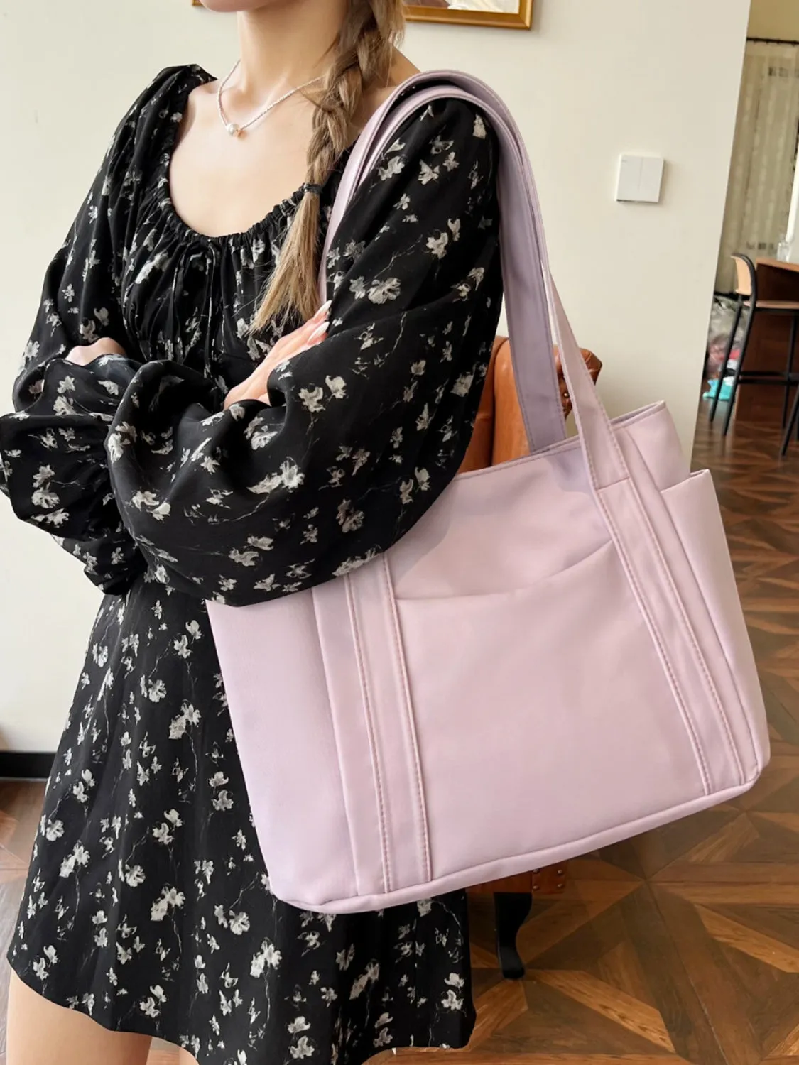 Nylon Oxford Large Tote Bag with Zipper for Women