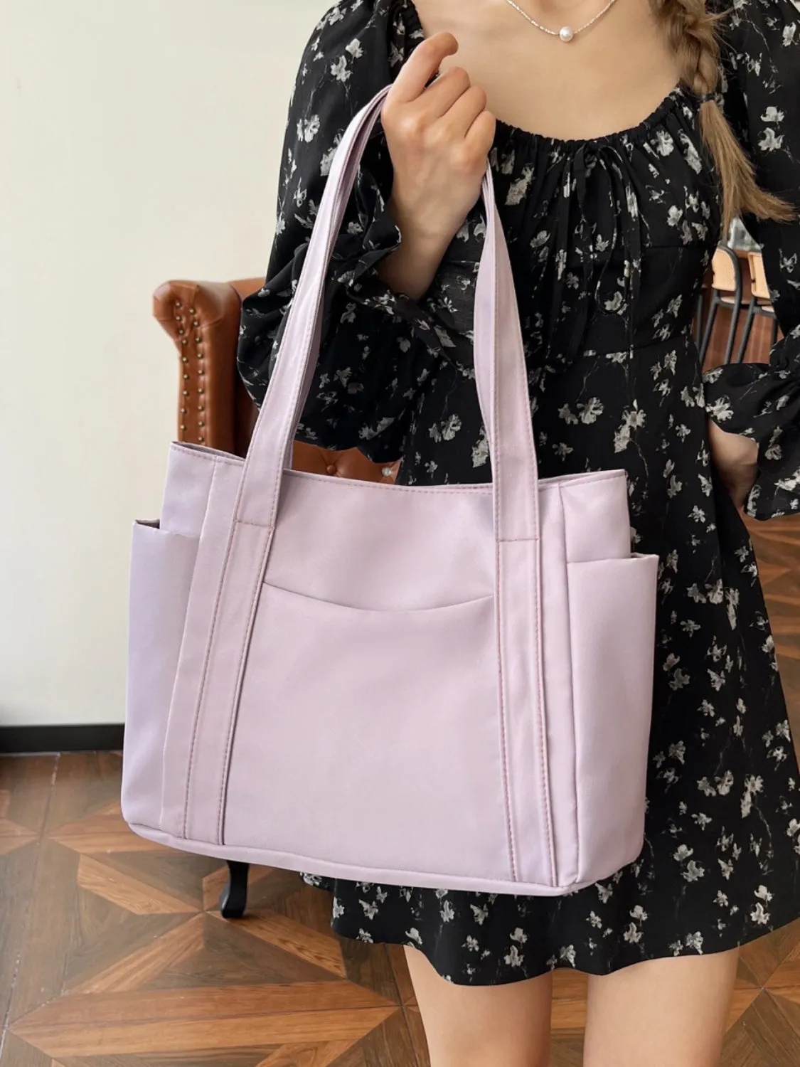 Nylon Oxford Large Tote Bag with Zipper for Women