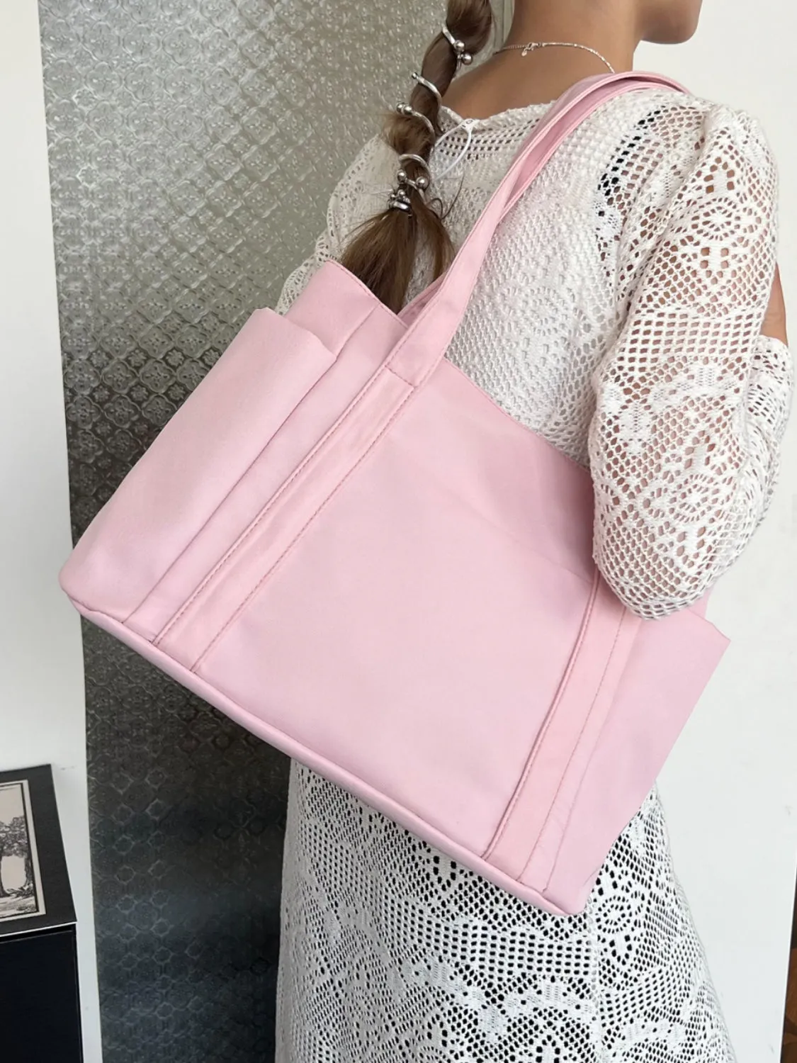 Nylon Oxford Large Tote Bag with Zipper for Women