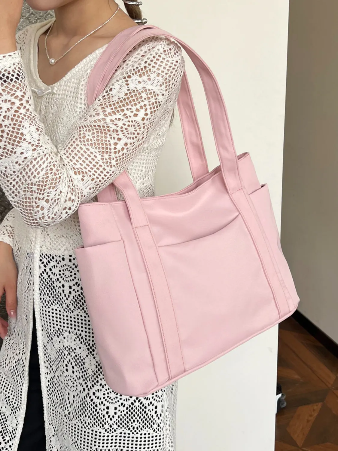 Nylon Oxford Large Tote Bag with Zipper for Women