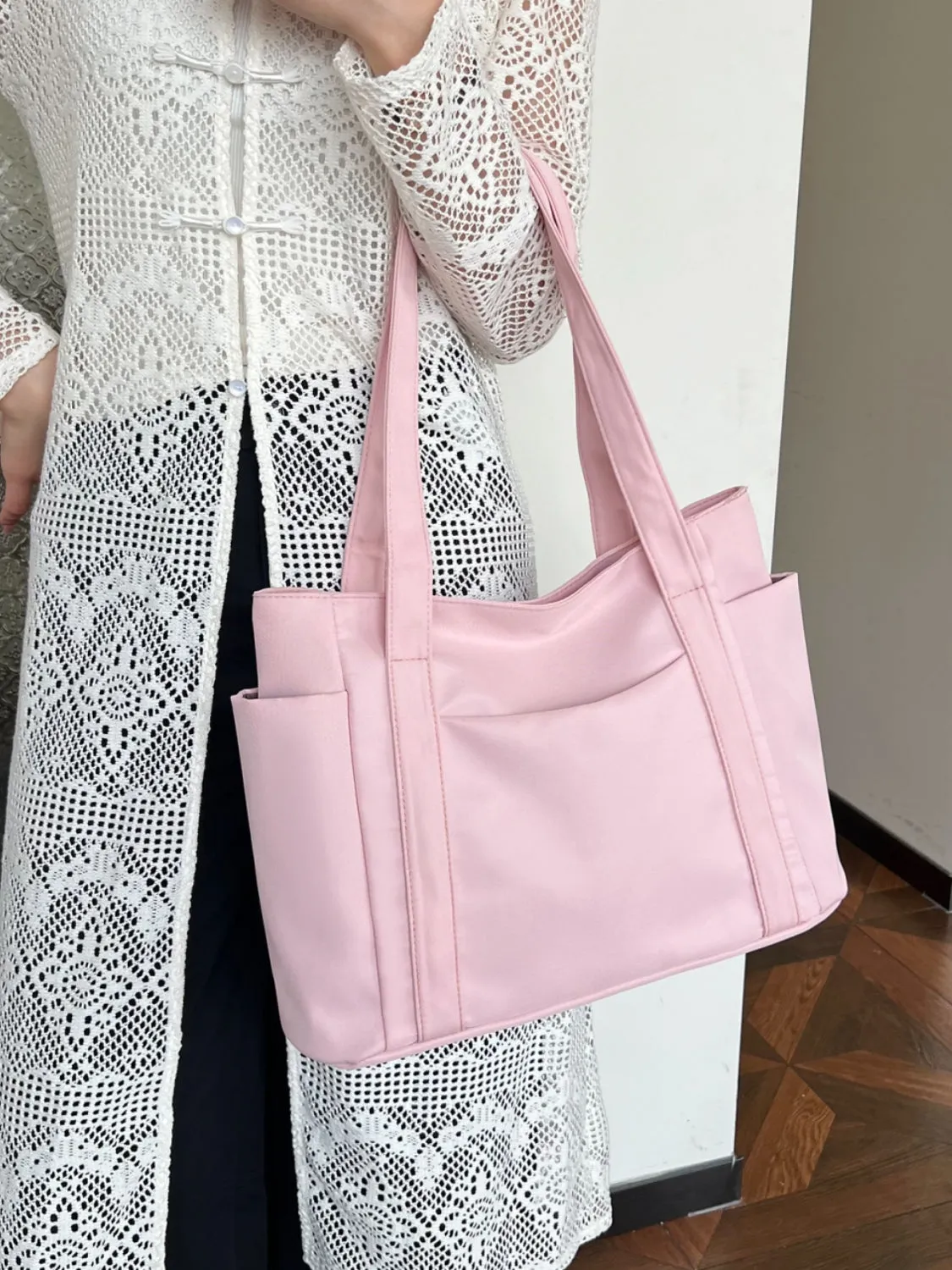 Nylon Oxford Large Tote Bag with Zipper for Women