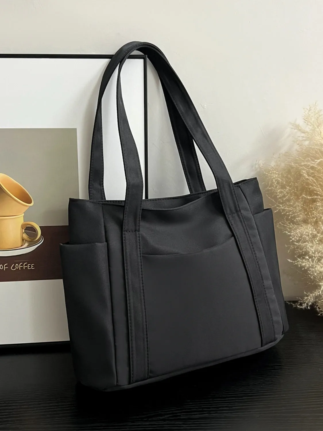 Nylon Oxford Large Tote Bag with Zipper for Women