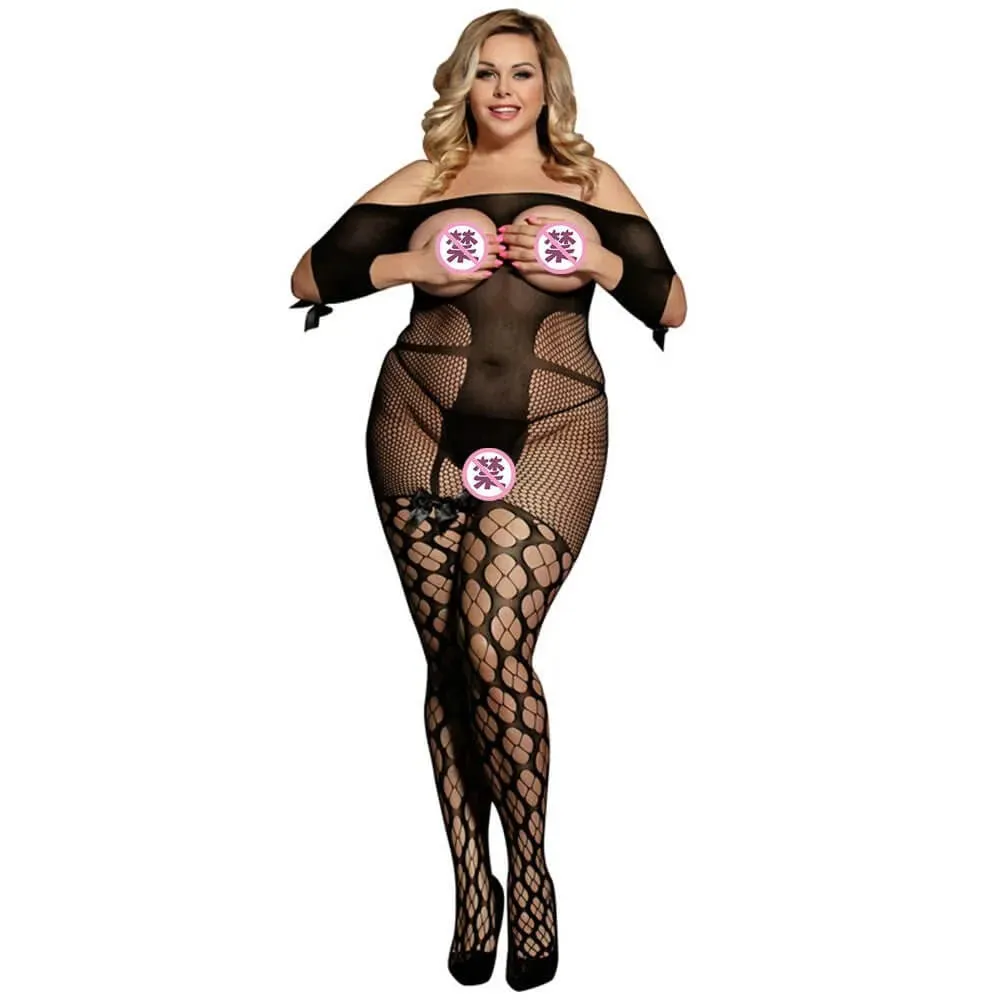 Off Shoulder Open Crotch Full Body Stocking