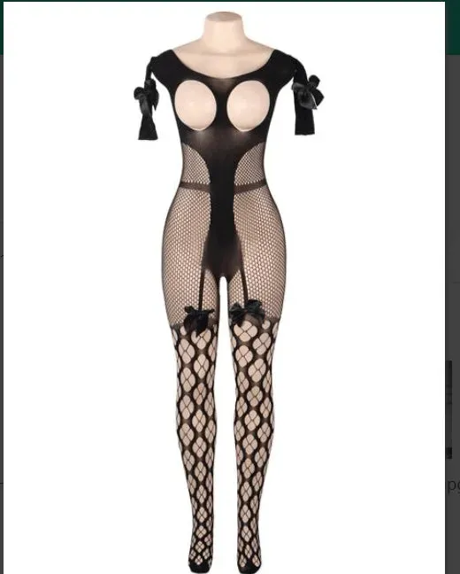 Off Shoulder Open Crotch Full Body Stocking