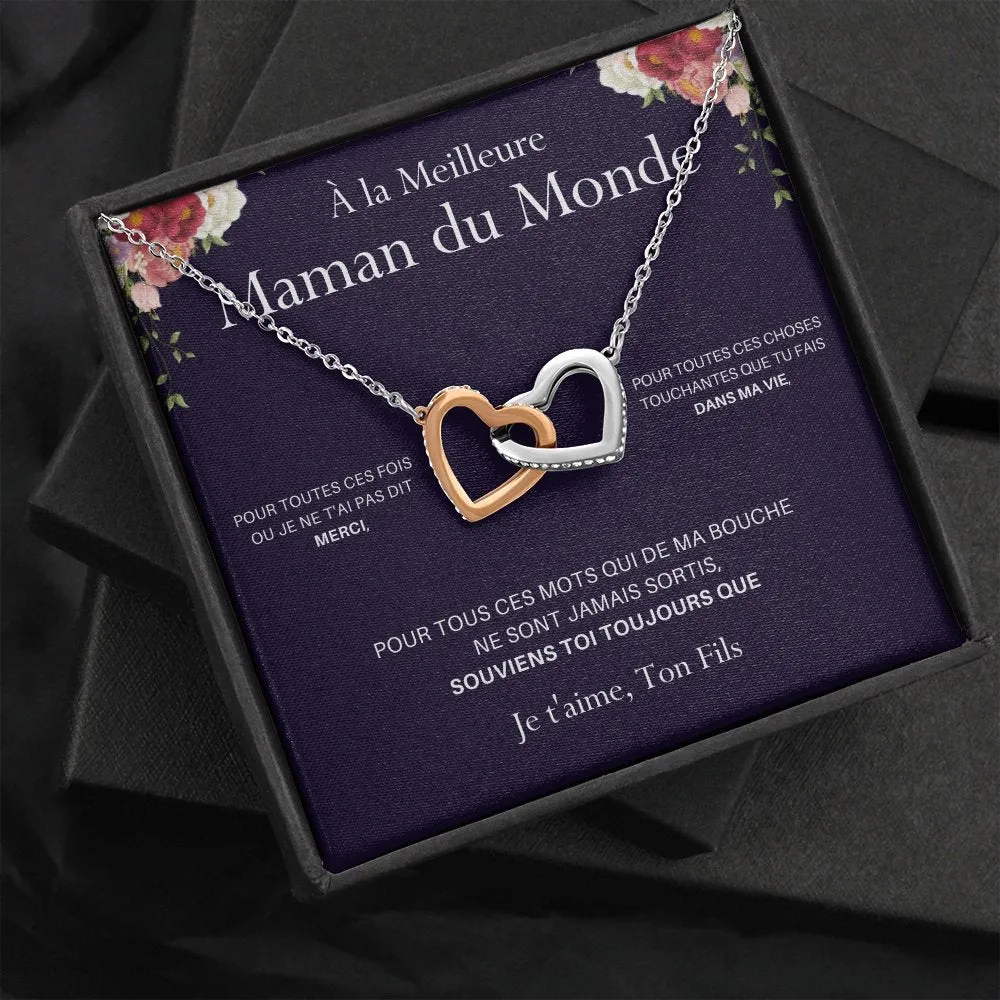 ONEMOM • Collier Déclaration Maman Double Cœur Version Homme