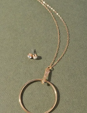 Open Circle Pave Triangle Long Necklace