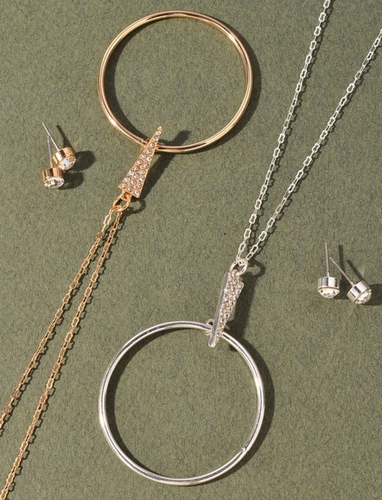 Open Circle Pave Triangle Long Necklace