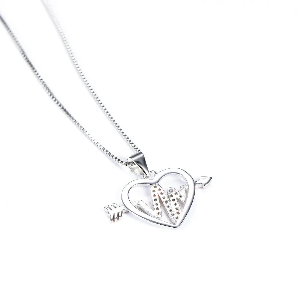 Open Heart and Arrow Cardiogram Pendant Necklace