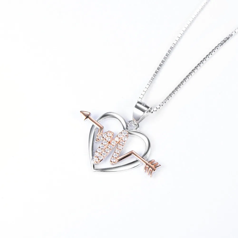 Open Heart and Arrow Cardiogram Pendant Necklace