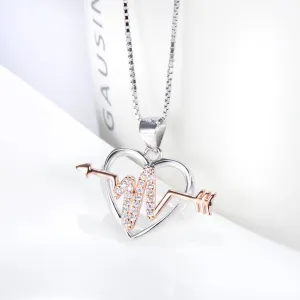 Open Heart and Arrow Cardiogram Pendant Necklace