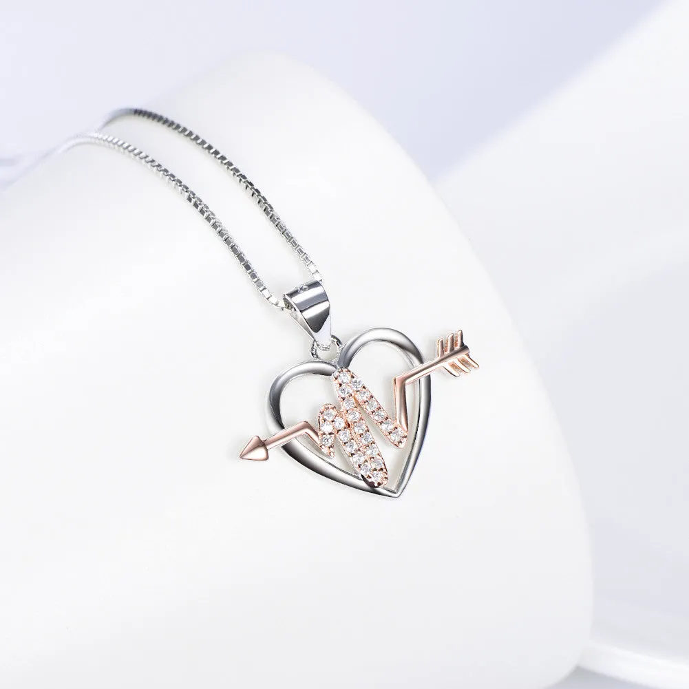 Open Heart and Arrow Cardiogram Pendant Necklace