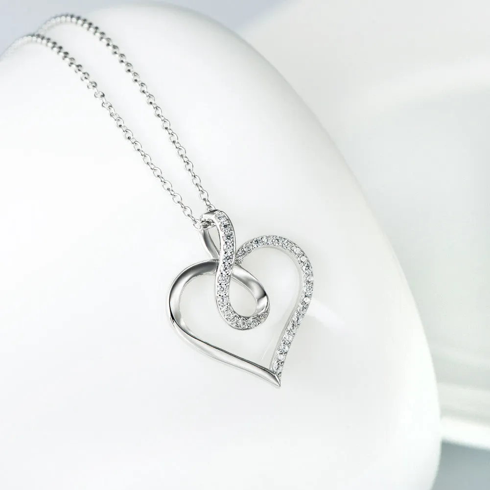 Open Heart and Infinity with Pave Cubic Zircon Pendant Necklace