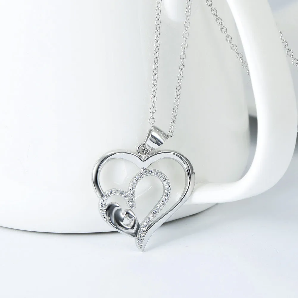 Open Heart Mom's Kiss Pendant Necklace