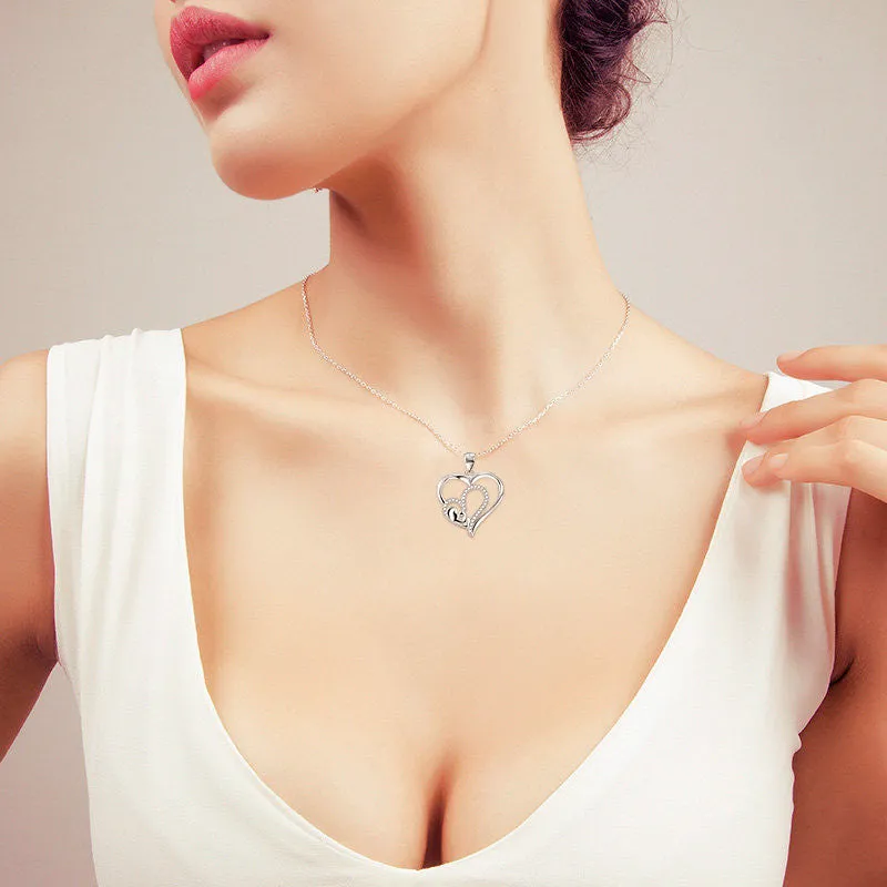 Open Heart Mom's Kiss Pendant Necklace