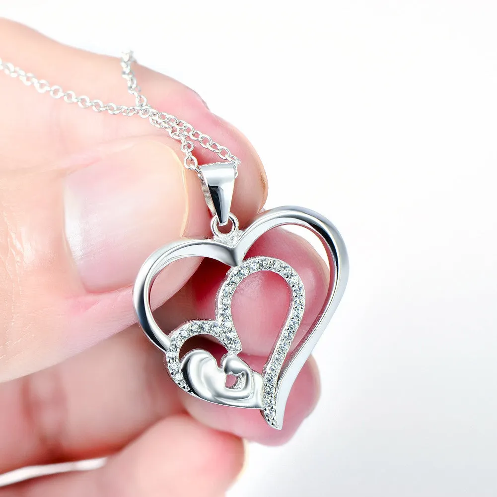Open Heart Mom's Kiss Pendant Necklace