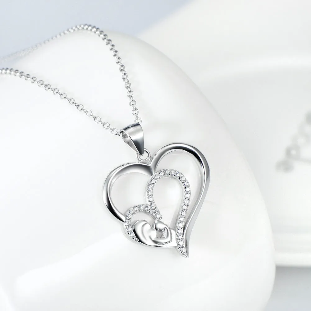Open Heart Mom's Kiss Pendant Necklace