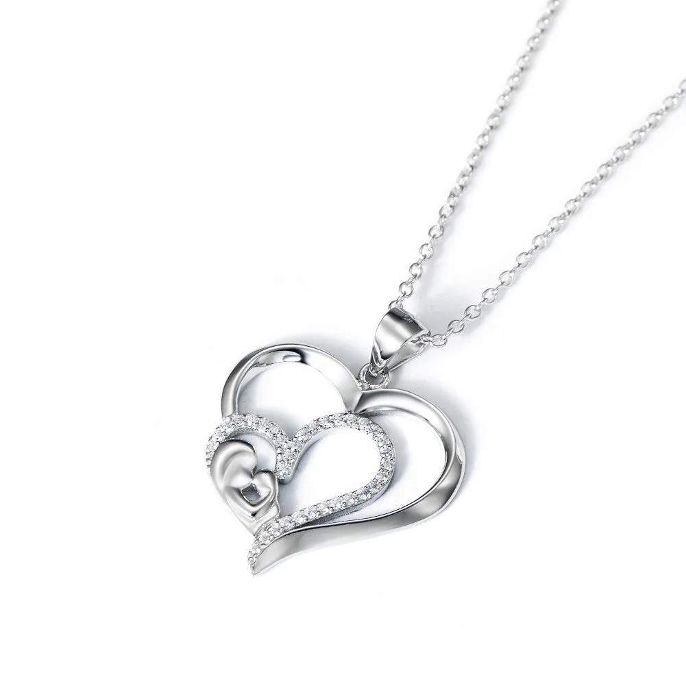 Open Heart Mom's Kiss Pendant Necklace