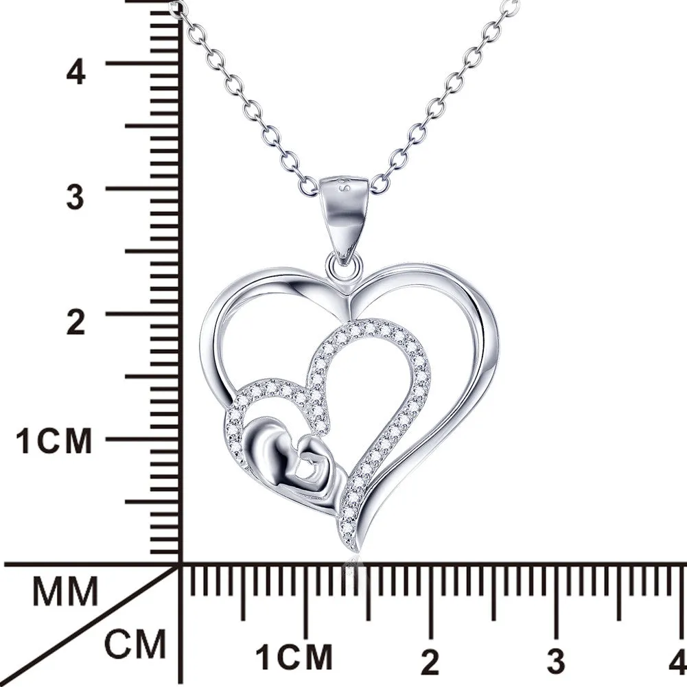 Open Heart Mom's Kiss Pendant Necklace