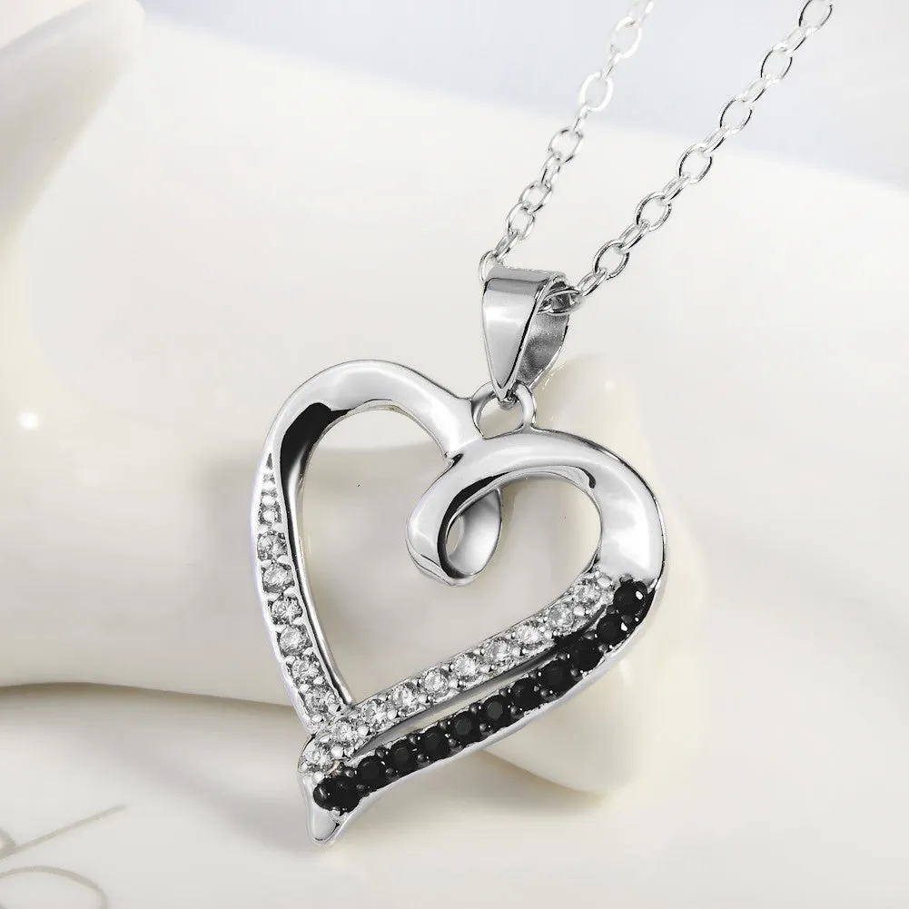 Open Heart with Dichromatic Cubic Zircon Pendant Necklace