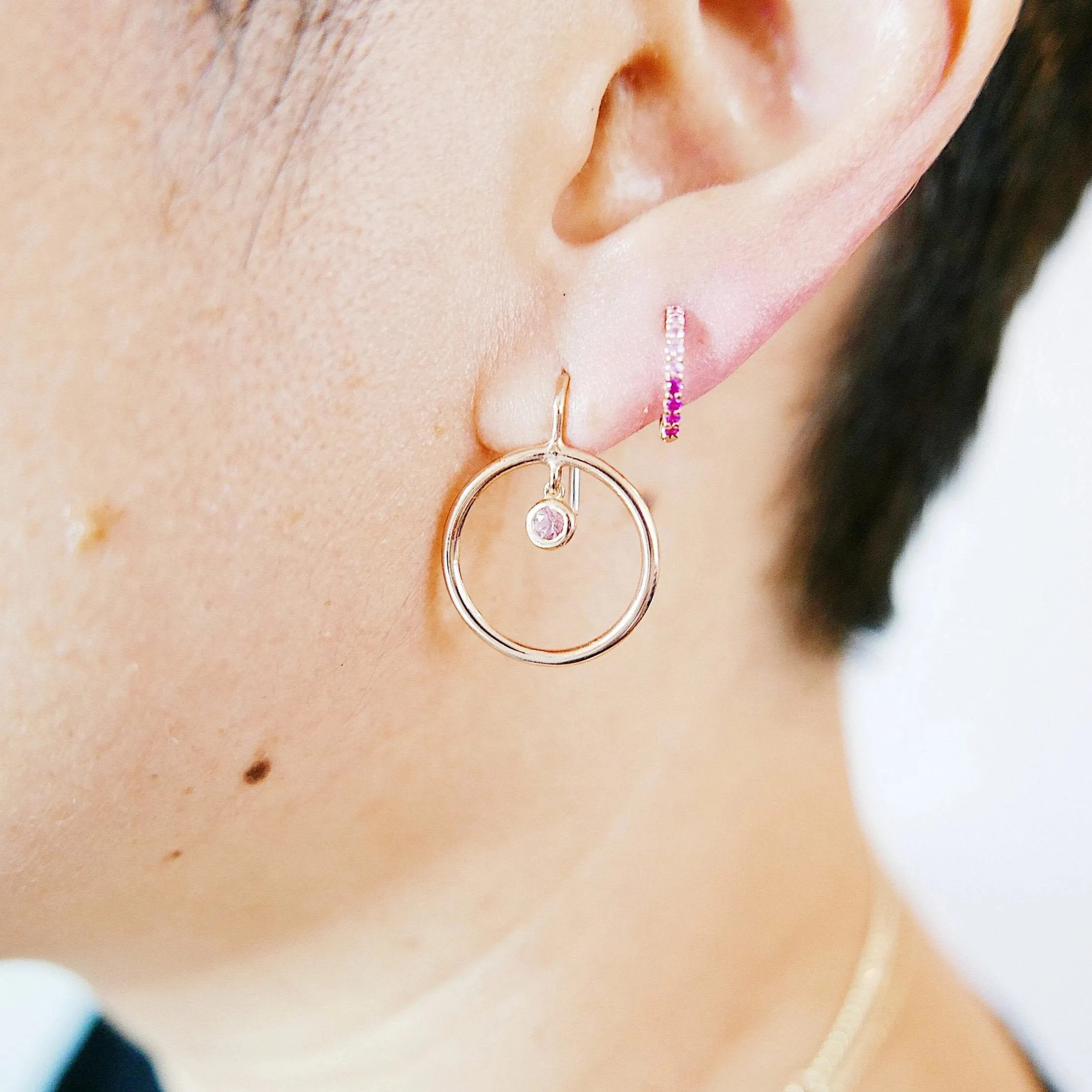 Open Hoop Pink Tourmaline Earring