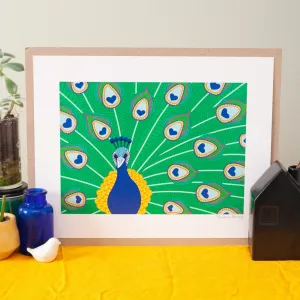 peacock art print, stylized peacock feather art